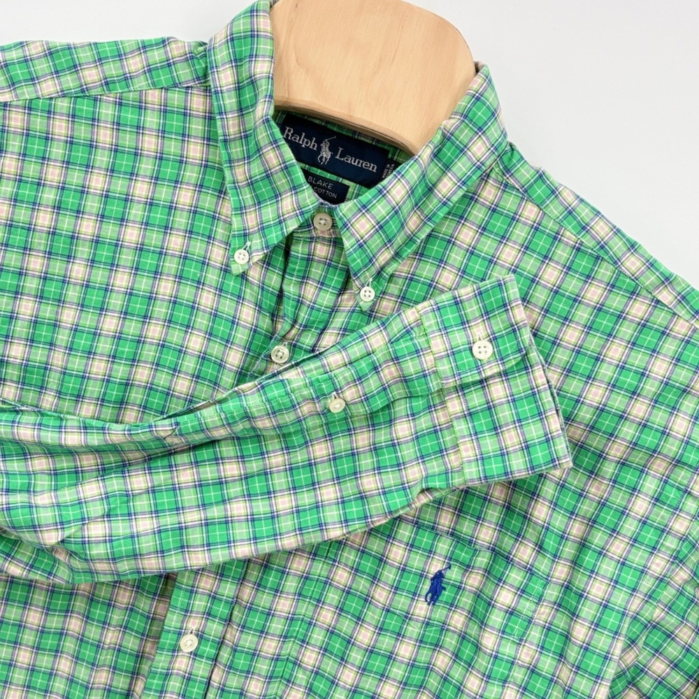 Ralph Lauren Blake Mens XL Green Plaid Button Down Shirt Cotton Long Sleeve Pony